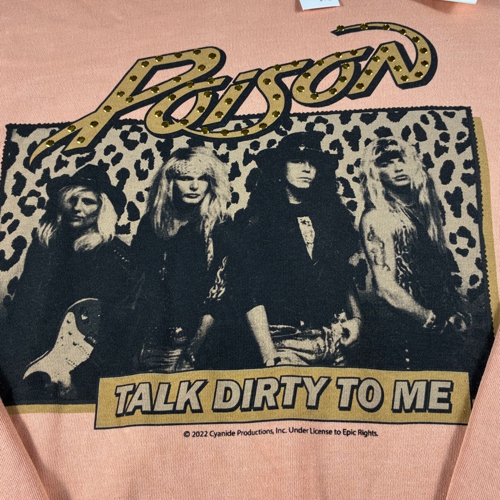 NEW GenX Poison Band Graphic Vintage Wash Peach Large Sweatshirt 80s Hair Bands